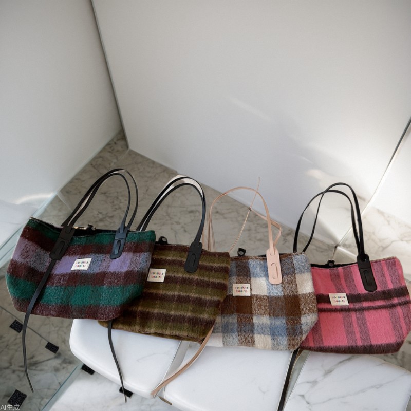 31295 Maillard bolso a cuadros de gran capacidad bolso de hombro de cercanías de las mujeres estilo de lana 2023 otoño e invierno nuevo bolso de las mujeres