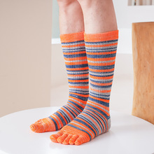 新品精梳棉质分趾袜toes Socks男士彩条高筒秋冬加厚运动五指袜子