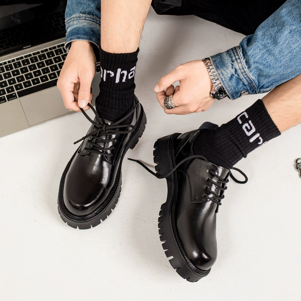 2024, новые мужские модные кожаные туфли большого размера, мужские кожаные туфли с внутренней высотой, британские повседневные мужские туфли дерби с круглым носком 2138