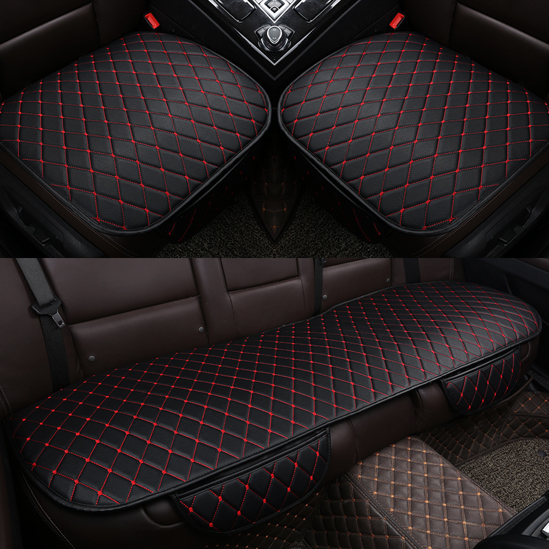 Cojín de asiento de coche sin lazos cuatro estaciones conjunto universal de tres piezas sin respaldo línea roja negra en forma de diamante costura de tela escocesa funda de cojín de asiento único
