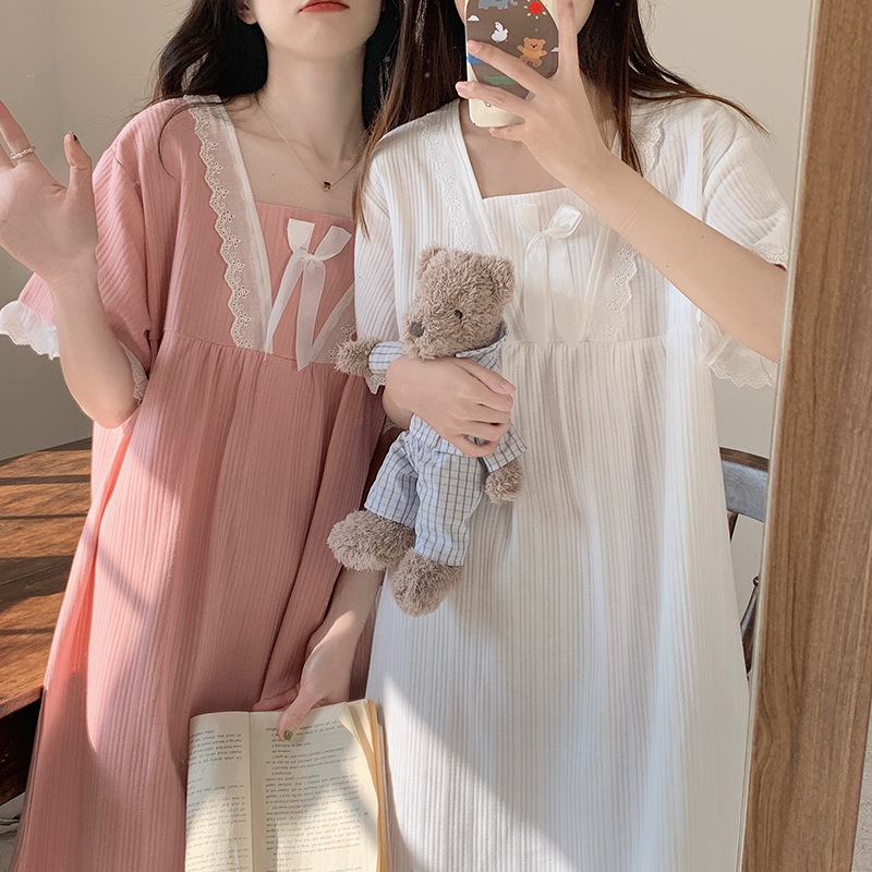 2023 verano nuevo estilo princesa pijama vestido de mujer de mangas cortas ropa para el hogar pijama red pura vestido se puede usar fuera