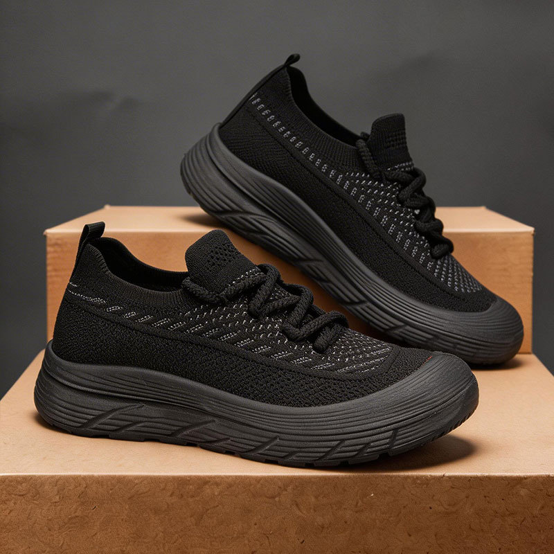 Cross-Border Temu Breathable Knit Shoes for Women 2026 Thick-Soled Trendy Versatile Casual Shoes Height-Increasing Comfortable Sneakers