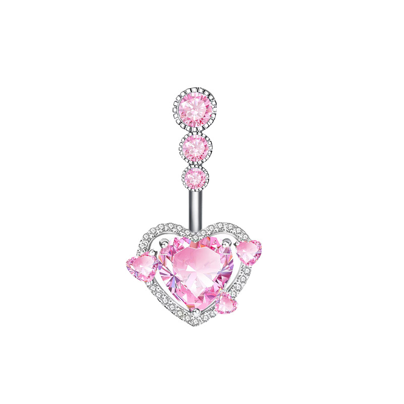 Piercing nombril papillon et cœur rose en acier inoxydable_voghion.com