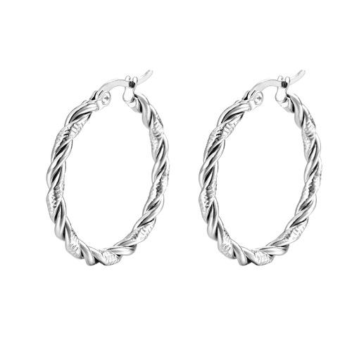 Elegant European and American Style Stainless Steel Round Earrings, Unique Design, Personal Trendy Women's Titanium Steel Twisted Wire Earrings, Geometric Accessory