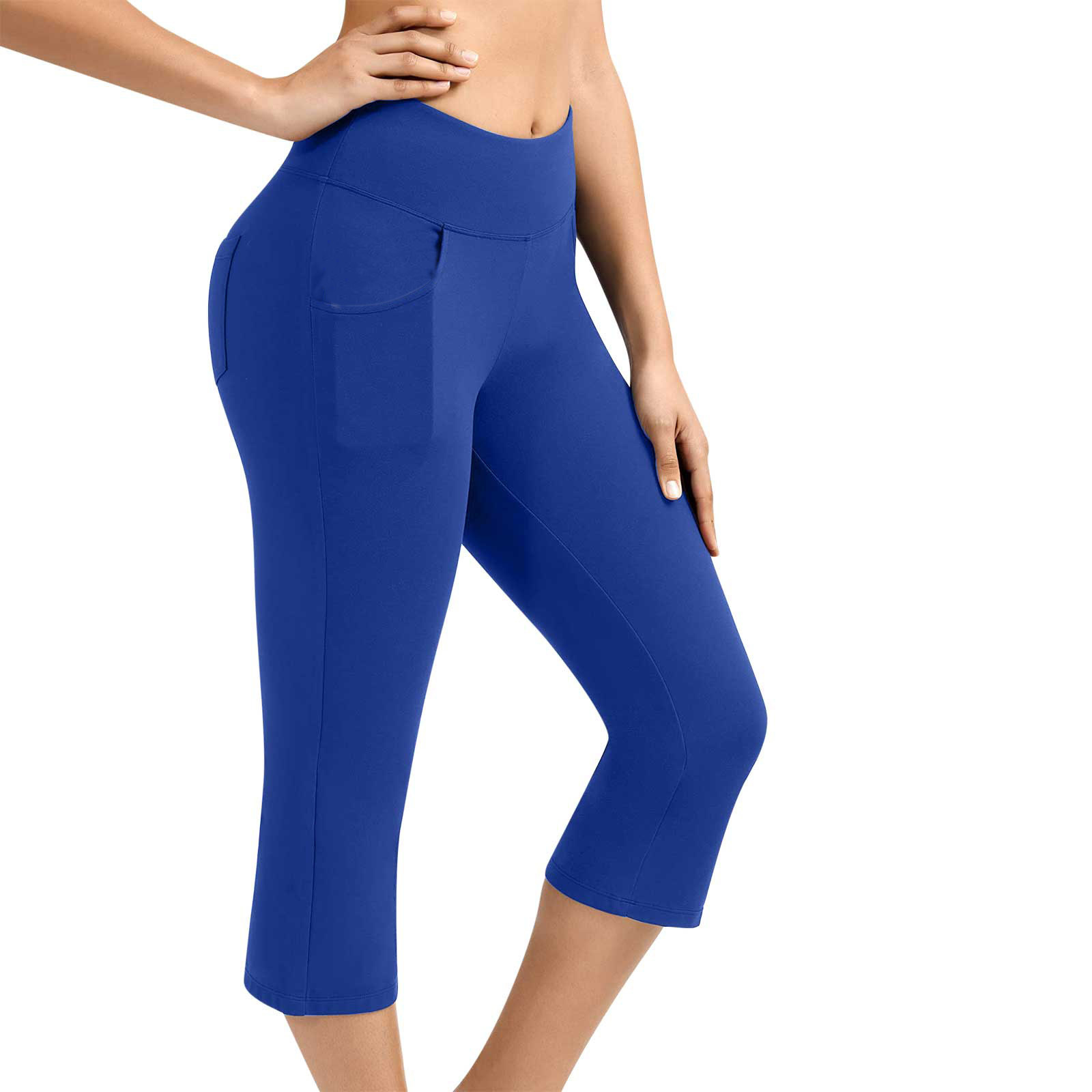 Neue Yoga-Hose für Damen, einfarbig, Vordertasche, hohe Taille, aufgesetzte Tasche hinten, Hip-Lift, Sport-Caprihose_voghion.com