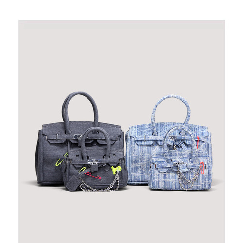 Spoof pin buckle retro old rag beggar canvas bag 2024 new platinum Kelly bag hand-held crossbody bag