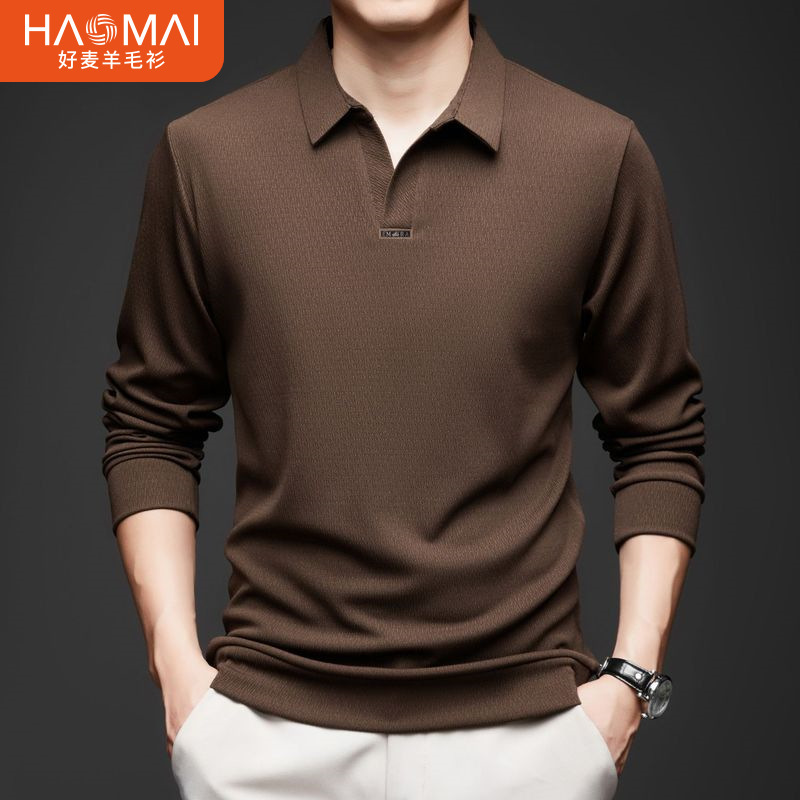 Spring and Autumn Men's Long Sleeve Lapel Polo Shirt Men's Scissors Collar High-end Style Led Clothes High-end Men's T-Shirt