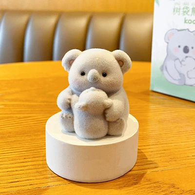 Baimao Original Cute Koala Flocking Series Creative Car Dashboard Ornaments Home Desktop Decorations (Car ornaments) - color-box-koala-flocked-plush-figurine-hugging-style