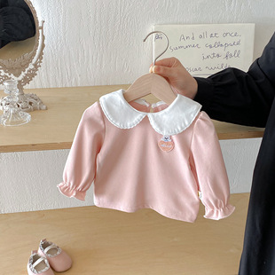 2025 Baby Autumn Clothing New Baby Long-Sleeved Bottoming Shirt Korean Style Kidsren's Style Small Lapel Cotton Bottoming Top