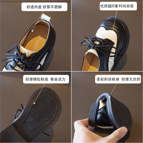 Boys' leather shoes British style children's shoes spring and autumn girls' shoes soft sole baby shoes little boy black children's shoes black