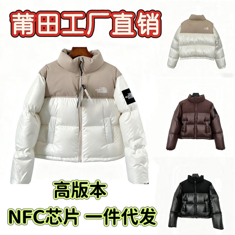Putian High-Quality North Face 82B Export Women's Embroidered Korean-Style Color-Blocked Stand-Up Collar Fashionable Warm Puffer Jacket