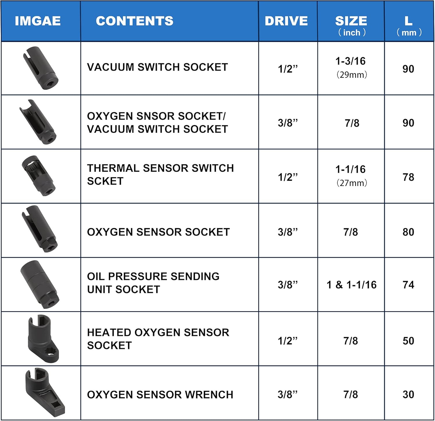 10-Piece Set of Japanese and European Style Oxygen Sensor Wrenches, Oxygen Sensor Socket, Oxygen Sensor Removal Tool, Open-End Socket