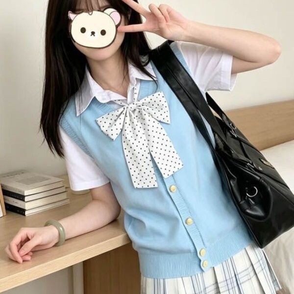 Sweet Knitted Cardigan Vest Pullover Sweater Jk Uniform Sleeveless Cute College Style Fashion Sweet Knitted Cardigan Vest Pullover Sweater Jk Uniform Sleeveless Cute College Style Fashion