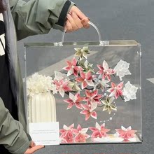 透明亚克力花盒鲜花插花沙龙方形花盒教师节情人节中秋节手提花盒