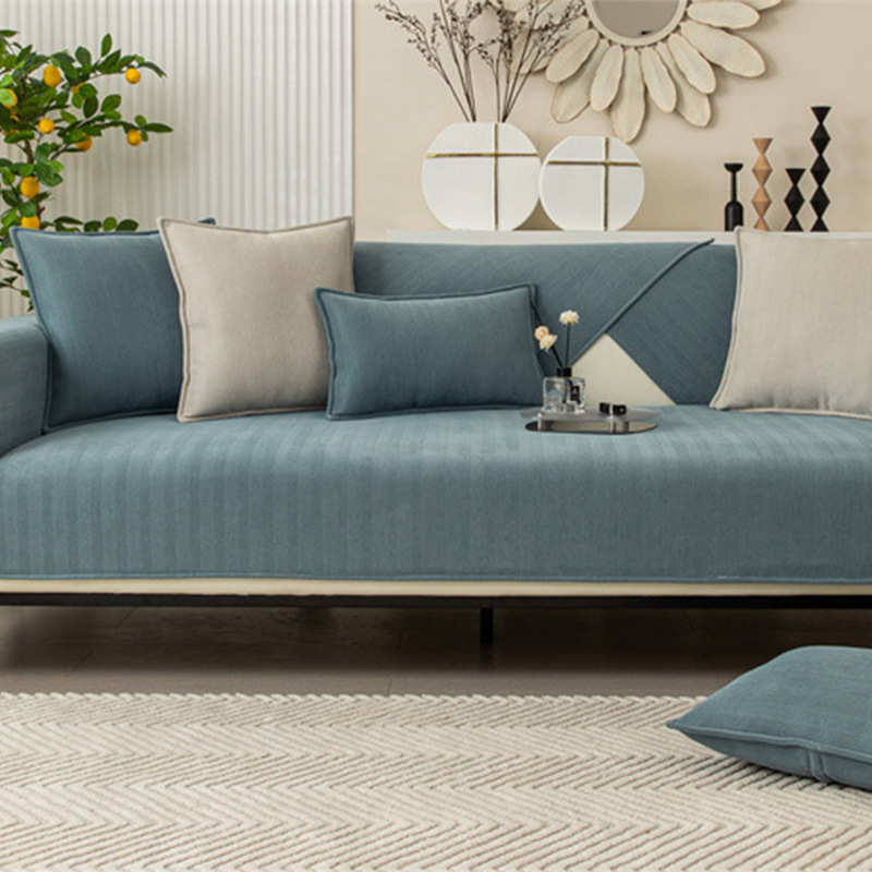 Four Seasons universal sofa cushion simple solid color fabric sofa cushion cover towel chenille herringbone pattern non-slip sofa towel
