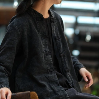 落古泥轻定制复古棉料文艺宽松大版长袖衬衫女高级感轻奢2027黑