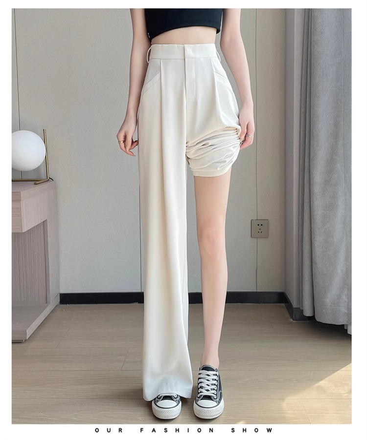 Quần tây nữ cạp cao ống đứng chất lụa băng mỏng mùa hè — Màu đen mẫu thông thường chi tiết 28