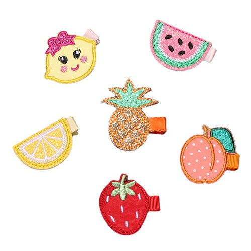 Lemon pineapple watermelon fruit embroidery hair clip 70532 baby hair clip full cloth children's cute hair clip