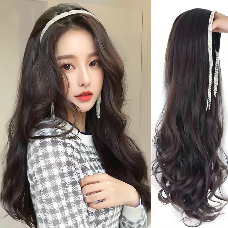 Korean Style Fashion Wig Women's Long Curly Hair U-shaped Wig One-piece Crystal Tassel Hair Hoop Big Wave in stock First Hair