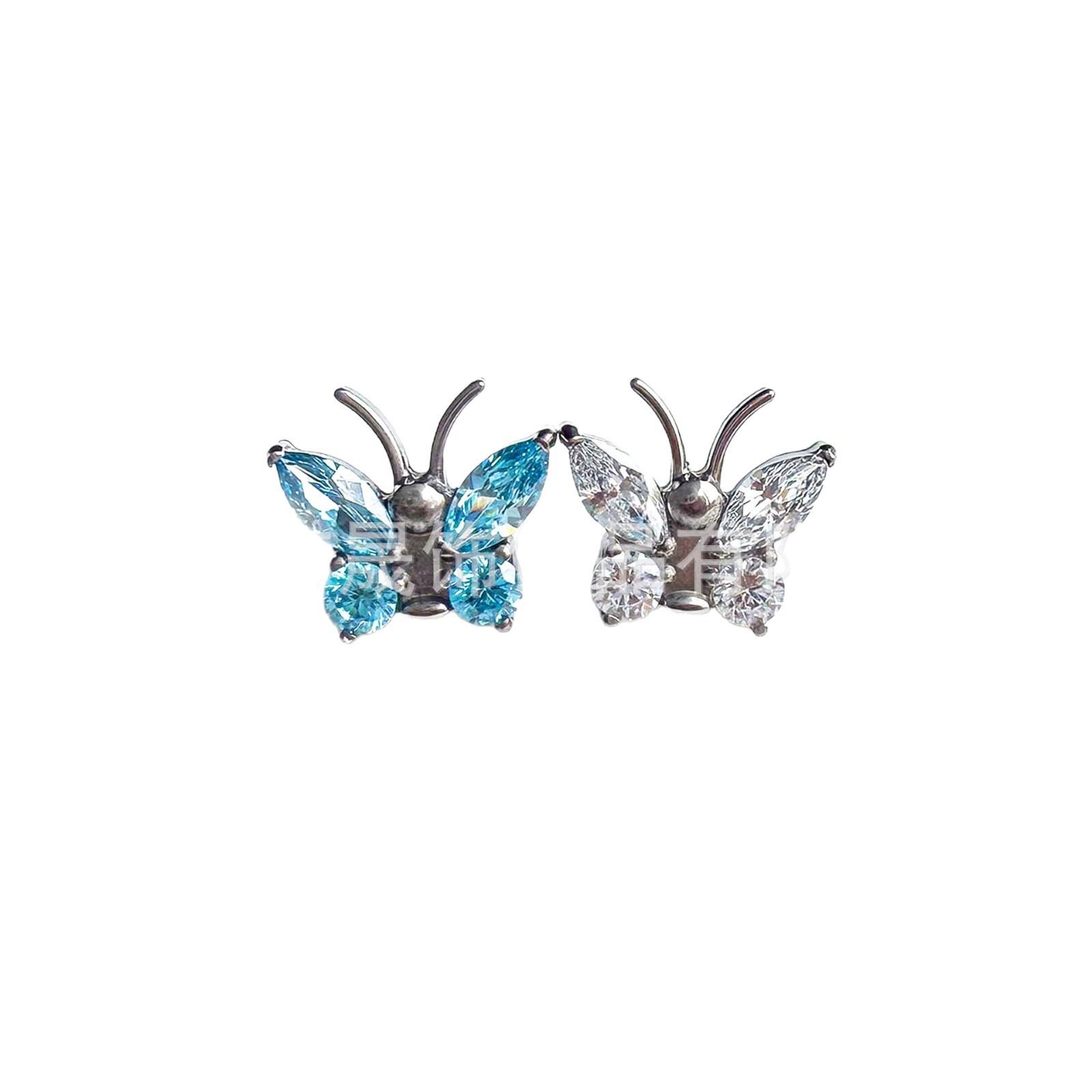 F136 Titanium 触角 Butterfly Cubic Zirconia Ear Stud Helix Cartilage Stud G23 Implant Grade Titanium Labret Stud 人体 Piercing Jewelry