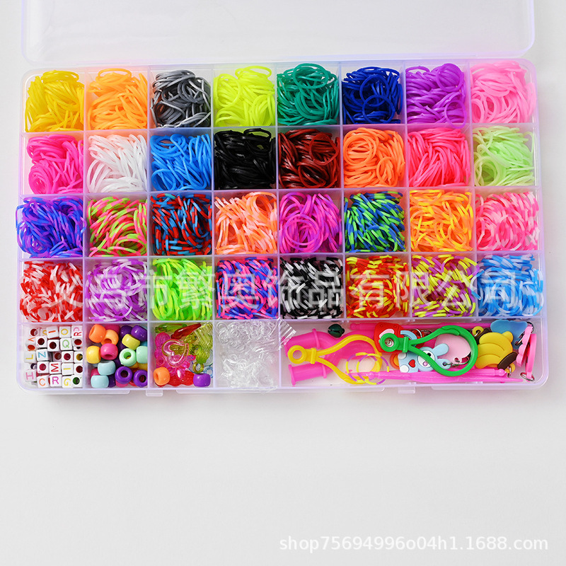 2500 Pieces 40-Grid Rainbow Rubber Band Weaving Kit DIY Handmade Children's Educational Toy Bracelet Weaving Set