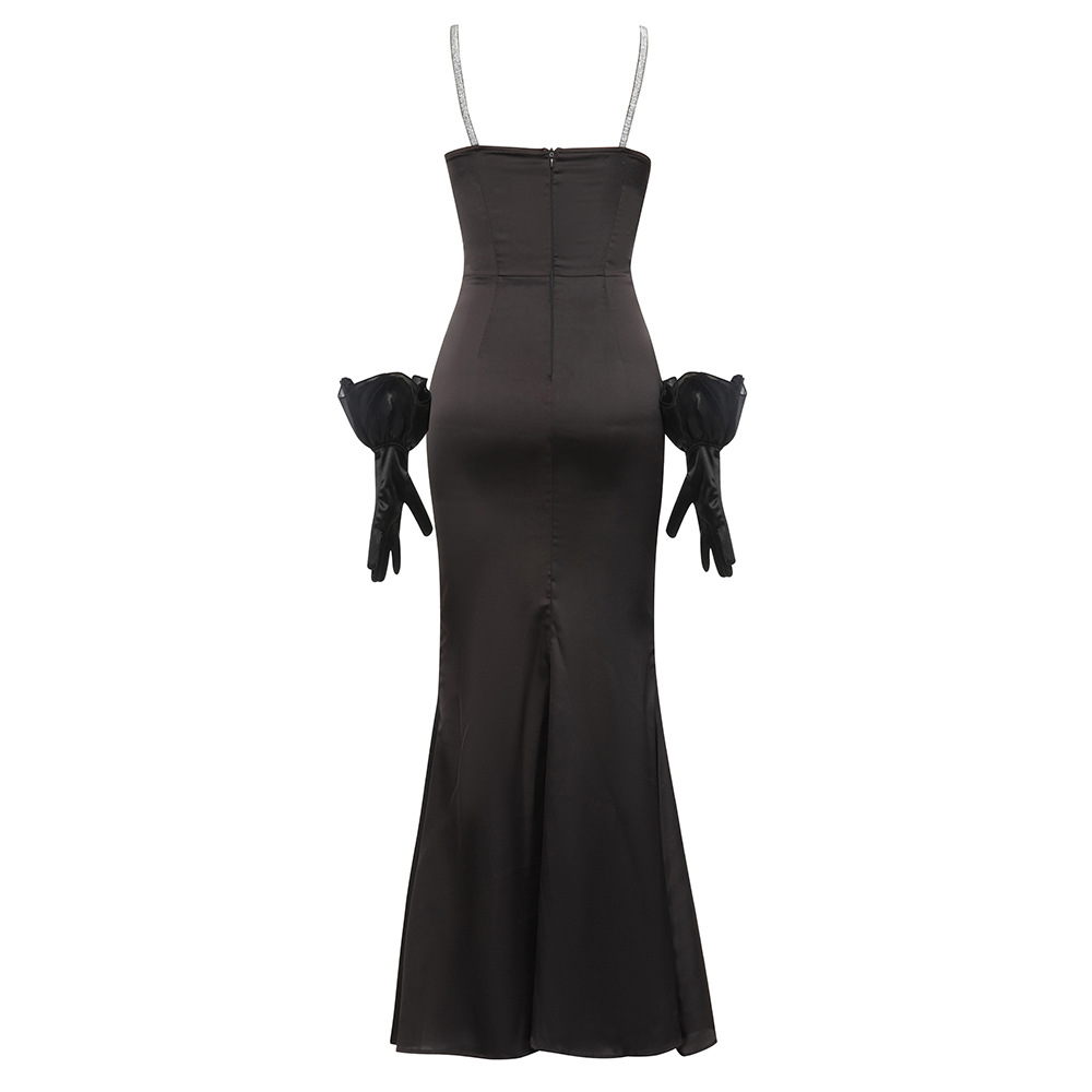Dress Popular Strap Sexy Tube Top Diamond Chain Fishtail Dress with Gloves Dress
