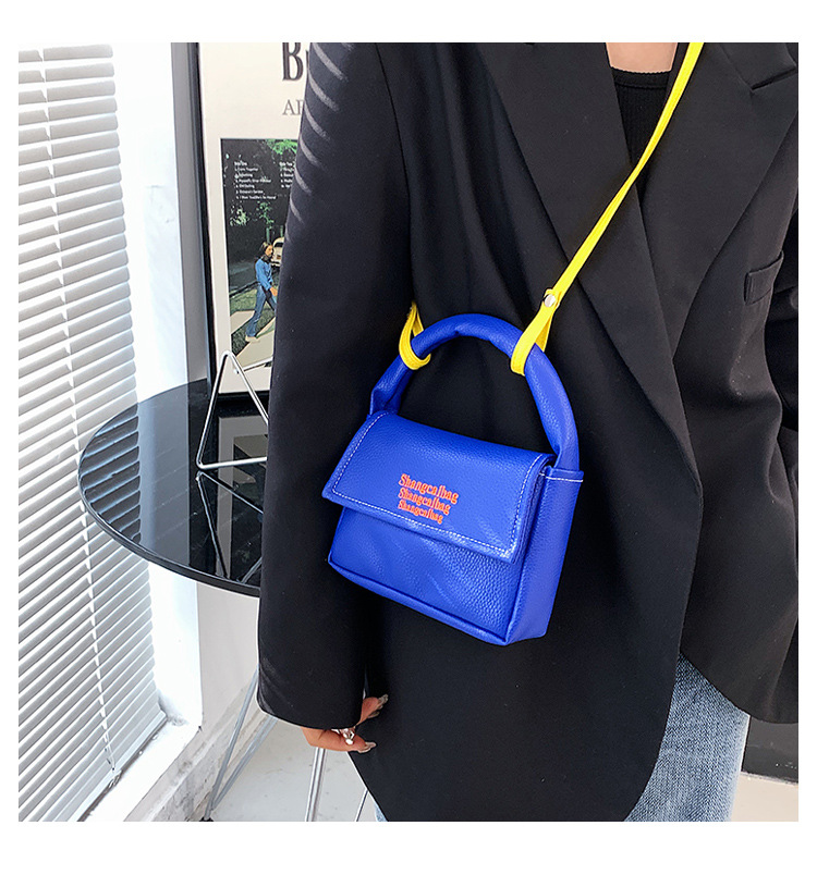 Candy Color Contrast Color Small Square Bag New Pu Shoulder Bag Messenger Bag display picture 3