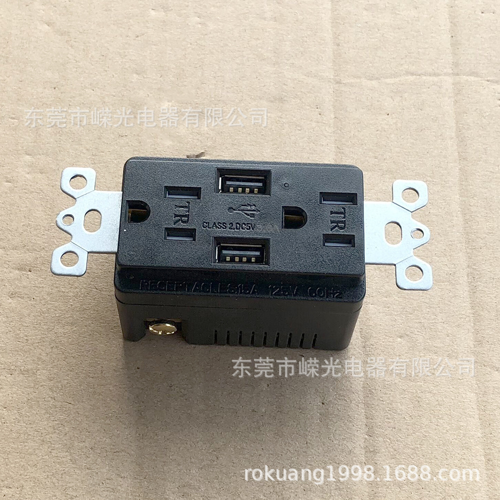 产销美式墙壁插座充电器双USB2.4A美规墙充 美式机柜插座美国墙充