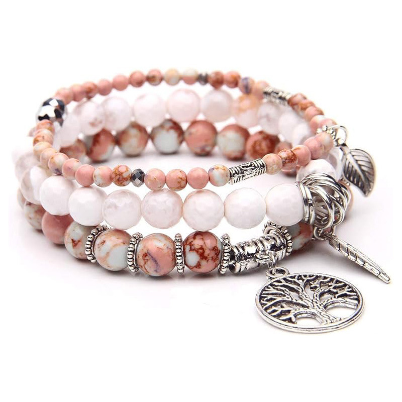 Bracelet arbre de vie plume avec pierres turquoise bohème_voghion.com