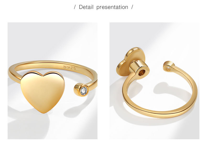 925 Sterling Silver Material 18K Gold Plated 925 Sterling Silver Zircon Heart Shape Open Rings Anxiety Ring 925 Sterling Silver Rings