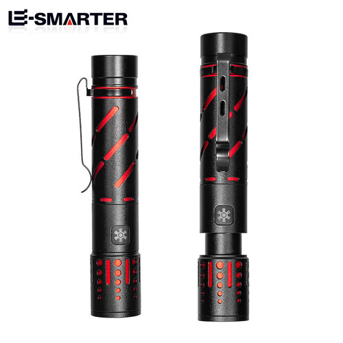 Outdoor long-range strong light rechargeable telescopic zoom LED laser long-range outdoor lighting flashlight with pen clip