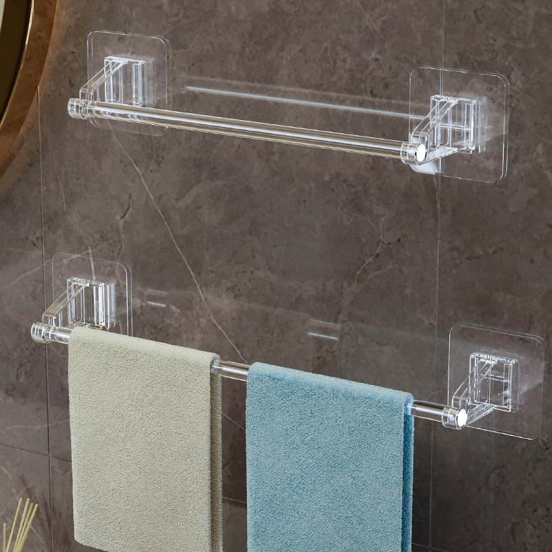 Bathroom Double-Rod Towel Rack, No-Drill Bathroom Cabinet Shelf, Light Luxury Transparent Towel Rack, Acrylic Towel Bar