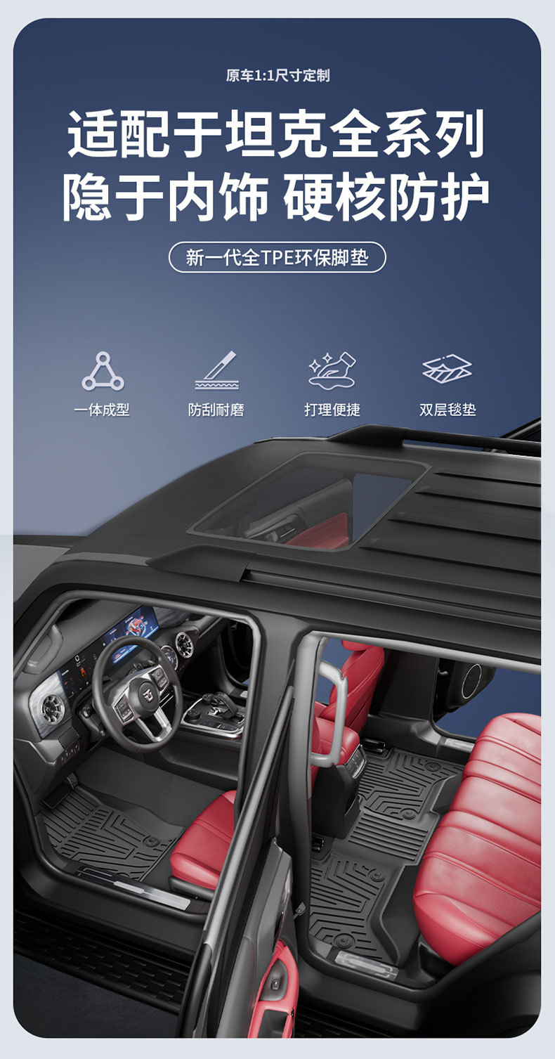 Suitable for Tank 300 New Energy 400 500, special all-weather TPE car floor mats and interior accessories