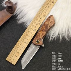 ダマスカス鋼、トウヒク材ハンドル、肉切りナイフ、キャンプ用品、アウトドアポータブル小型折りたたみナイフ、折りたたみ式