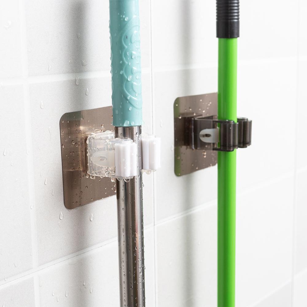 Multifunctional Storage Mop Holder with Adhesive Hooks for Office, Home, and Kitchen, No-Drill Simple Mop Clip