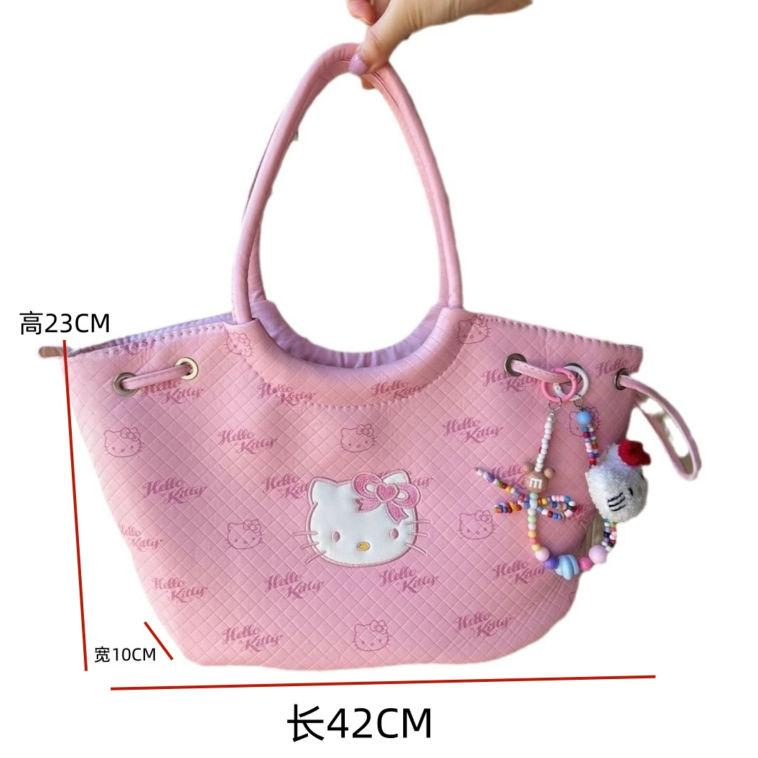 Сумка-тоут (Hello Kitty) 38×10×22 см, вместительная кожзам-образная дорожная сумка с подвеской