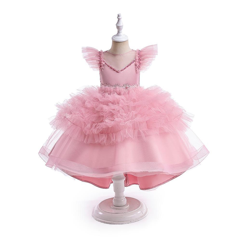 2024 transfronteriza nueva pequeña manga de vuelo malla pettiskirt pastel falda vestido de los niños piano anfitrión ropa de rendimiento