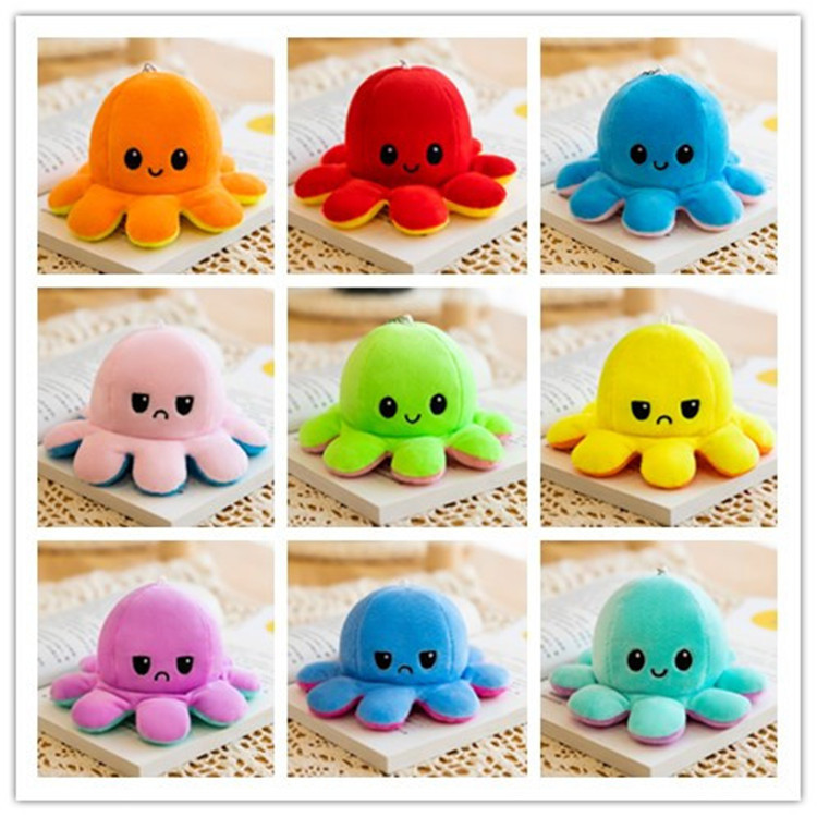 抖音同款不开心生气正反两面变色脸表情可以翻面的心情小章鱼玩偶