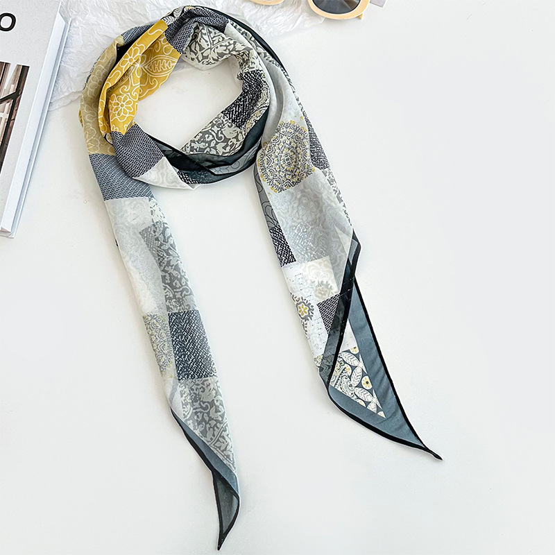 Bufanda de seda, banda larga, sentido de alta calidad, flor de doble cara, sentido de la atmósfera coreana, pañuelo, cinturón para el cabello, bufanda decorativa, bufanda fina, chal