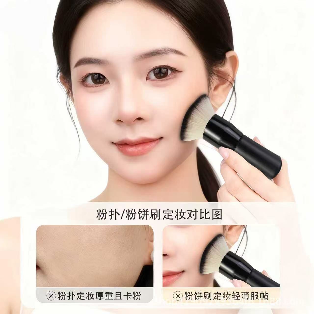 新款小胖墩單支化妝平頭粉餅刷散粉刷超柔軟纖維毛新手底化妝工具 4