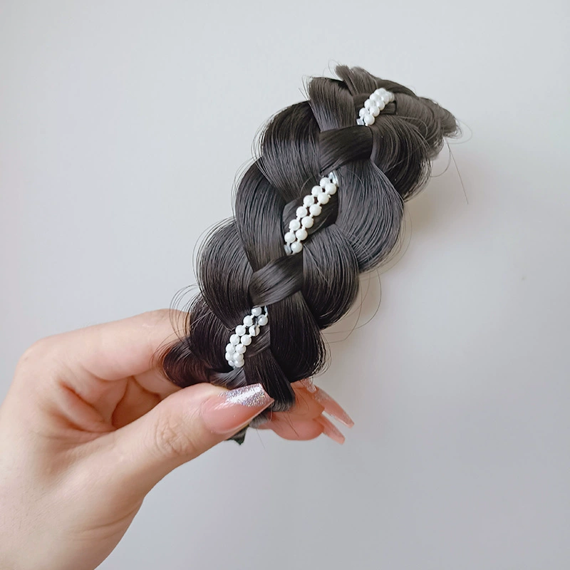 handmade wig headband with pigtail, scalloped hair accessory, matte silk, Ø≈15 cm