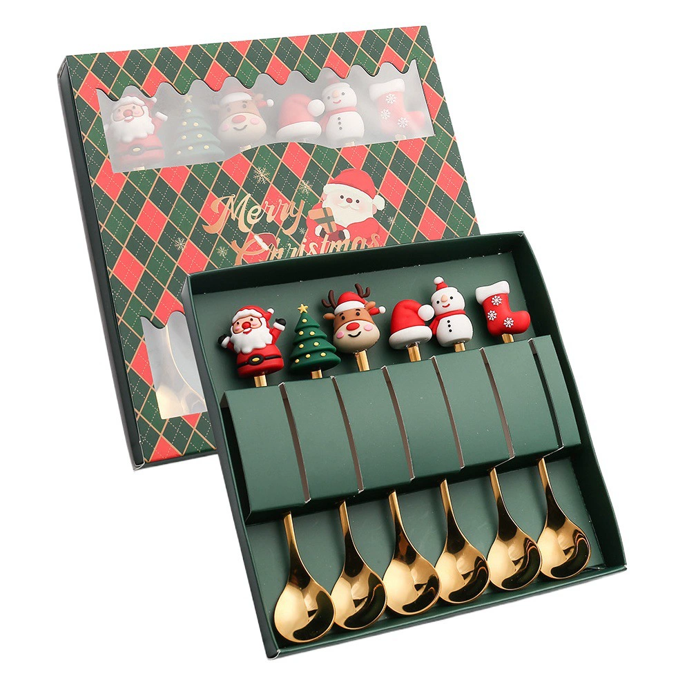 Q Рождественская ложка посуда костюм Снеговик Лось кофейная ложка Санта-Клаус вилка для фруктов кукла Ложка Вилка подарок