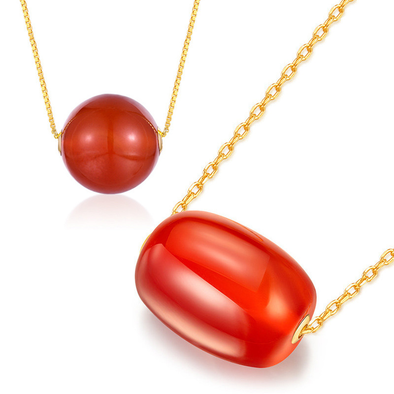18k足金镶玉天然玉髓相思豆吊坠红玛瑙项链快手抖音直播爆款批发