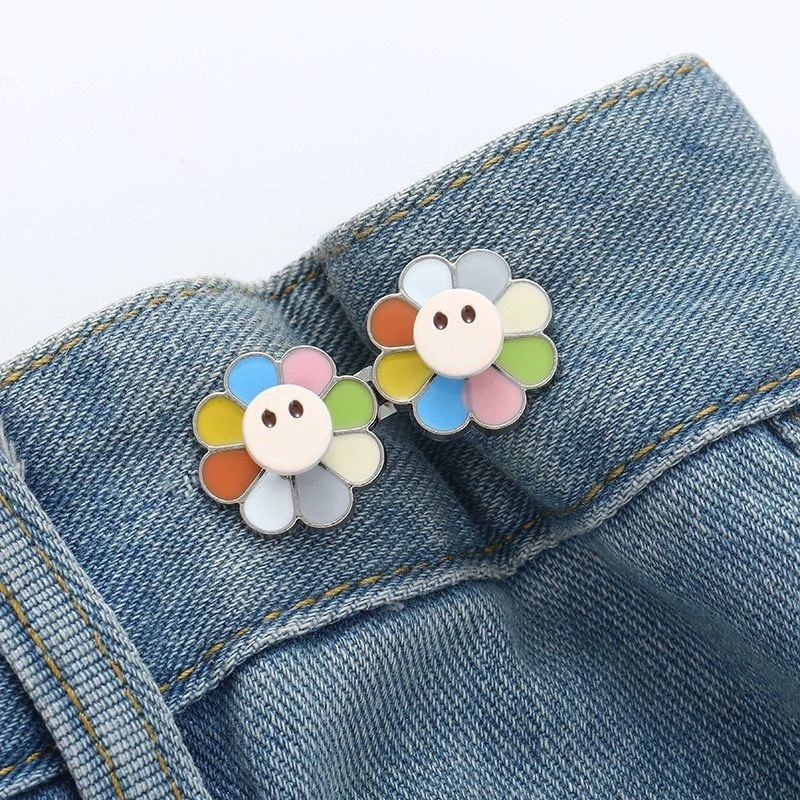 Nail-Free Removable Waist Buckle Pair, Flat-Bottom Seamless Buttons for Pants & Skirts, Assorted Designs