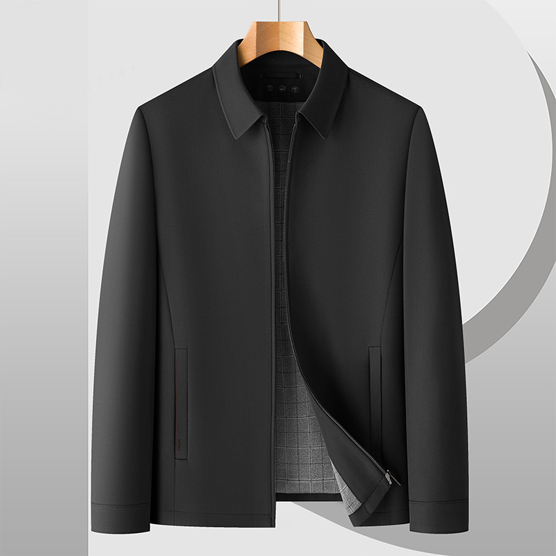 Men's Lapel Jacket 2026 Spring and Autumn New Style Men's Clothing for Middle-Aged and Elderly, Wrinkle-Free Casual Luxury Silk Dad Jacket
