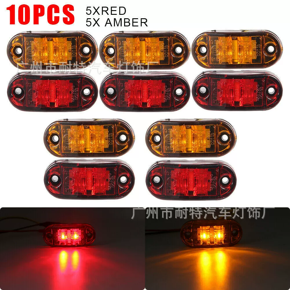 10PCS грузовик грузовик фургон боковой свет 2LED пиранья грузовик боковой свет фонарь фургон светодиодный красный и желтый световой сигнал