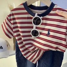 儿童短袖T恤2025夏装新款女童条纹男童宝宝夏季洋气休闲上衣棉质