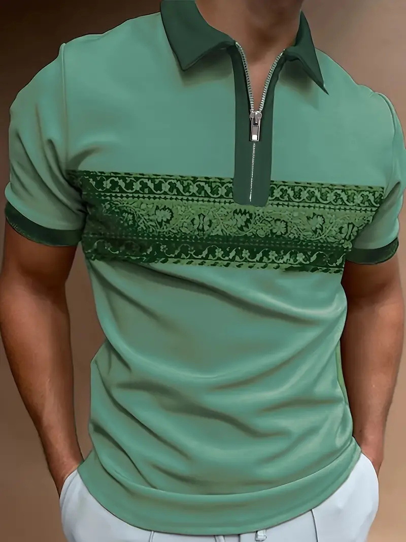 Venta caliente transfronteriza nueva impresión de degradado 3D de verano de gran tamaño casual para hombre suelto código europeo cremallera polo manga corta