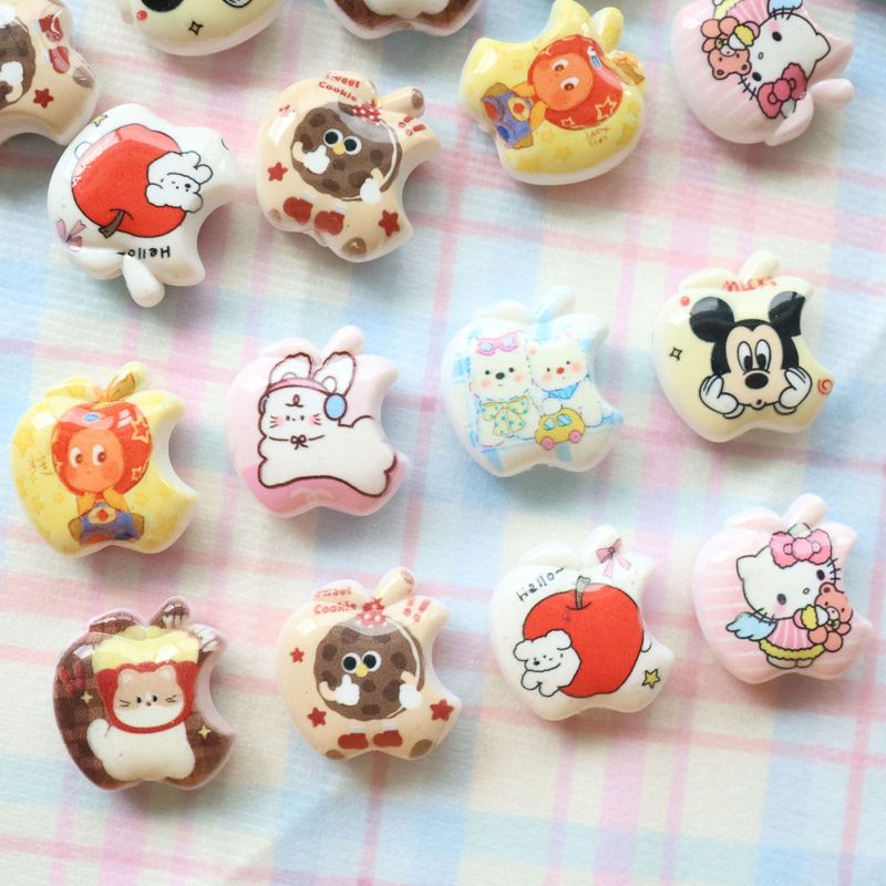 8 両面プリントアップル子犬猫ミッキースターマン漫画 DIY ビーズペン携帯電話チェーンペンダントビーズ|undefined