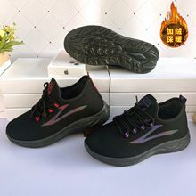 2025冬季新款女棉鞋加绒保暖休闲运动老北京布鞋黑底系带妈妈鞋